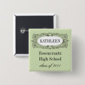 華美なフレームのセージグリーンの卒業 缶バッジ (正面&裏面)