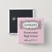 華美なフレームのピンクの卒業 缶バッジ (正面&裏面)