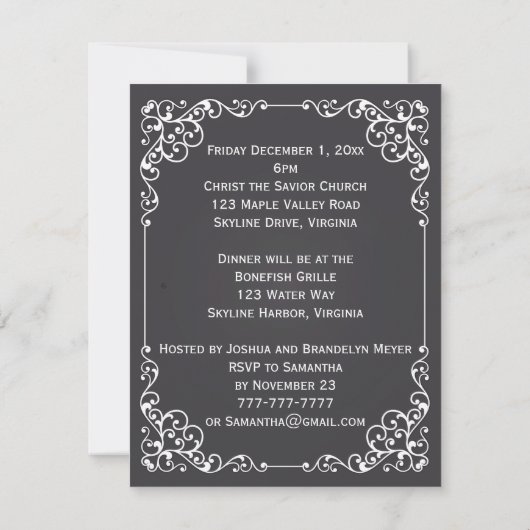 華美なヴィンテージのチョークのリハーサルの夕食の詩の招待 招待状 (裏面)