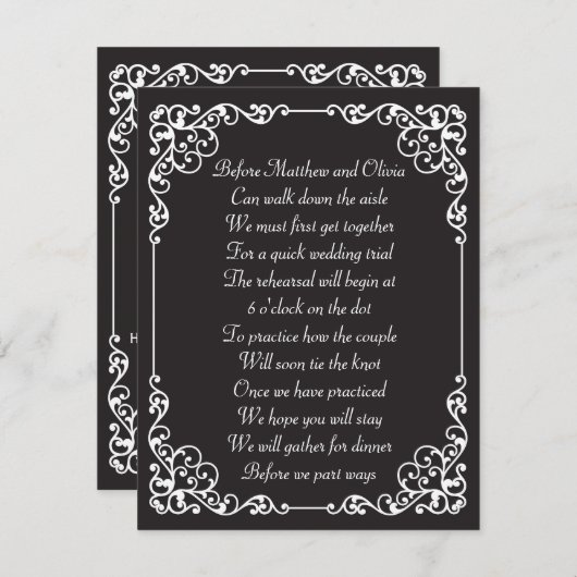 華美なヴィンテージのリハーサルの夕食の詩の招待 招待状 (正面/裏面)