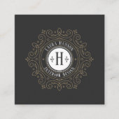 華美なヴィンテージの渦巻フレームの中心のイニシャル| スクエア名刺 (正面)