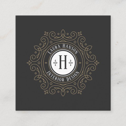 華美なヴィンテージの渦巻フレームの中心のイニシャル| スクエア名刺 (正面)