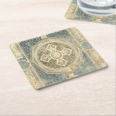 華美な幾何学的設計を用いる装飾用のタペストリー スクエアペーパーコースター (アングル)