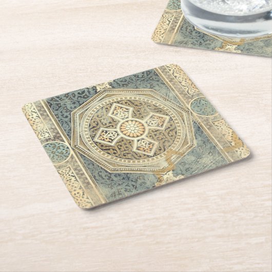 華美な幾何学的設計を用いる装飾用のタペストリー スクエアペーパーコースター (アングル)