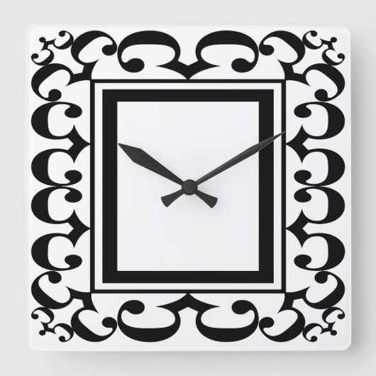 華美な白黒フレームクロック スクエア壁時計 (正面)