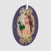 華美な紫色の金ゴールドの氏及び夫人初めてのクリスマスの写真 オーナメント (正面)