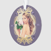 華美な紫色の金ゴールドの氏及び夫人初めてのクリスマスの写真 オーナメント (正面)