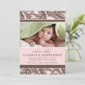 華美な花のベビーの誕生の発表(ピンク) 案内状 (スタンド正面)