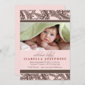 華美な花のベビーの誕生の発表(ピンク) 案内状 (正面/裏面)