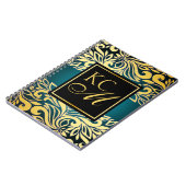 華美な花のモノグラムジャーナル|ティール(緑がかった色) ノートブック (左側)