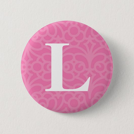 華美な花のモノグラム-手紙L 缶バッジ (正面)