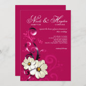華美な花の華麗さのモノグラム|の明るい赤紫色 招待状 (正面/裏面)