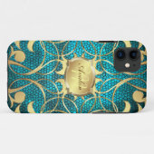 華美な金ゴールドの線条細工のティール(緑がかった色)のやっとそこに例 Case-Mate iPhoneケース (裏面(横))