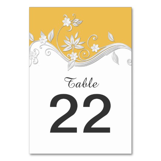 華美な金黄色い銀製の花のテーブルカード テーブルナンバー (正面)