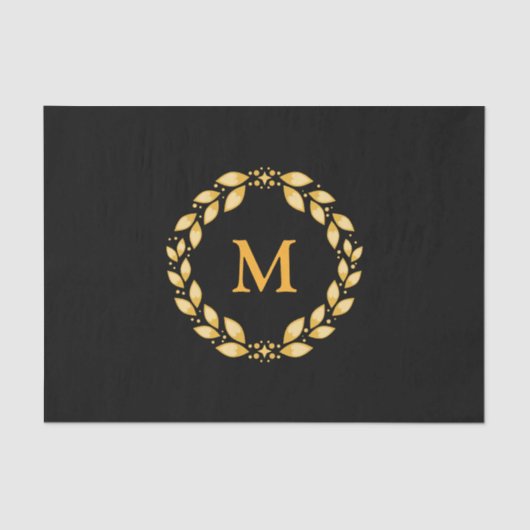 華美な金Leavedローマのリースのモノグラム-黒 薄葉紙 (正面)