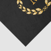 華美な金Leavedローマのリースのモノグラム-黒 薄葉紙 (詳細)