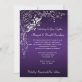 華美な銀製の花柄第25の暗い紫色は渦巻きます 招待状 (正面)