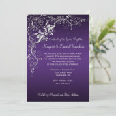 華美な銀製の花柄第25の暗い紫色は渦巻きます 招待状 (スタンド正面)
