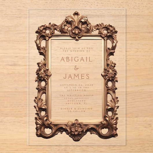 華美アンティーク金ゴールドフレ結婚ーム アクリル招待状 (正面)