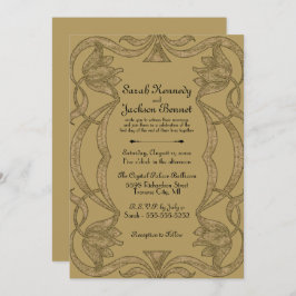 華美アールヌーボーブラック&金ゴールドエレガントな結婚式 招待状