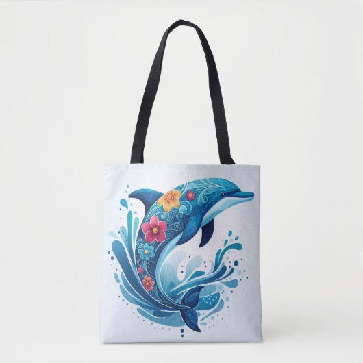 華美イルカとフローラデザイン-鮮やか海 トートバッグ (正面)
