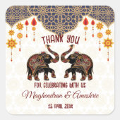 華美インディアンゾウ結婚インディアンパーソナライズされた スクエアシール (正面)
