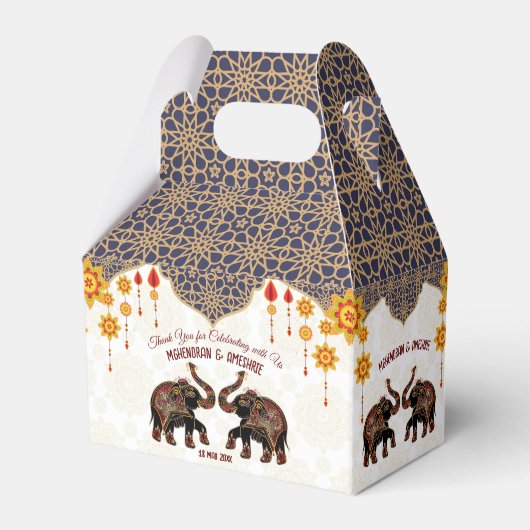 華美インディアンゾウ結婚インディアンパーソナライズされた フェイバーボックス (正面サイド)