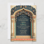 華美エレガントヴィンテージ金ゴールドフローラ結婚インディアン 招待状 (正面)