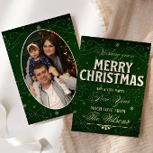 華美エレガント伝統的写真グリーンクリスマス シーズンカード