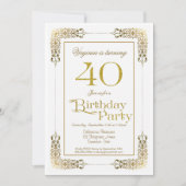 華美エレガント金ゴールドレース40th誕生日パーティー 招待状 (正面)