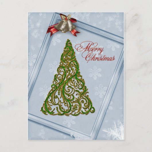 華美クリスマスツリーとベルのはがき シーズンポストカード (正面)