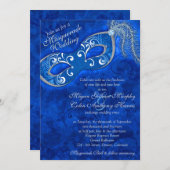 華美コバルトブルー銀の仮装ボール結婚ズ 招待状 (正面/裏面)