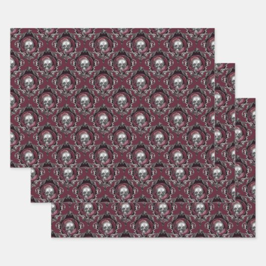 華美スカルと花をワインで ラッピングペーパーシート (セット)