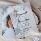 華美スクリプフォーマルト白黒結婚の ベラム紙招待状