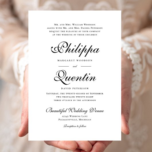 華美スクリプフォーマルト白黒結婚の 招待状