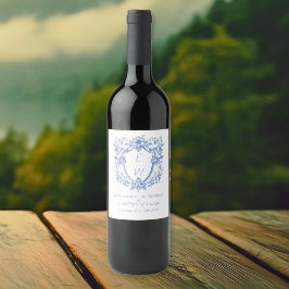 華美ダスティブルークレストモノグラム結婚ズ ワインラベル