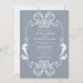 華美ダスティブルーフローララインアートモノグラム結婚ズ 招待状 (正面)