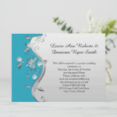 華美ティール(緑がかった色)ブルーとシルバーフローラ披露宴のみ 招待状 (スタンド正面)