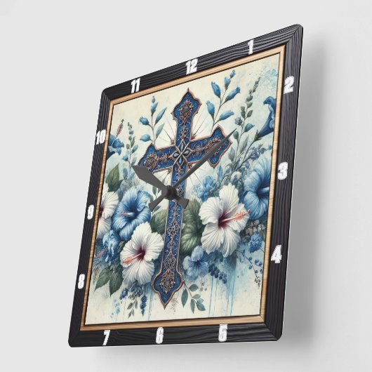 華美ハイビスカス スクエア壁時計 (傾斜)