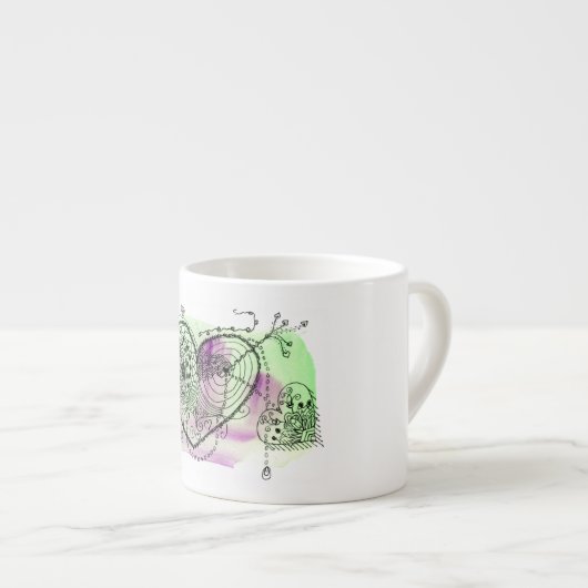 華美ハートオン緑と紫の水彩洗浄 エスプレッソカップ (正面右)