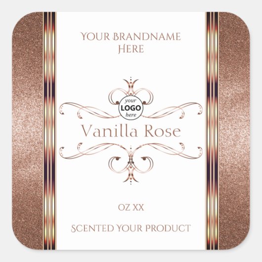 華美バラ金ゴールドグリッターホワイトプロダクトラベルロゴ スクエアシール (正面)