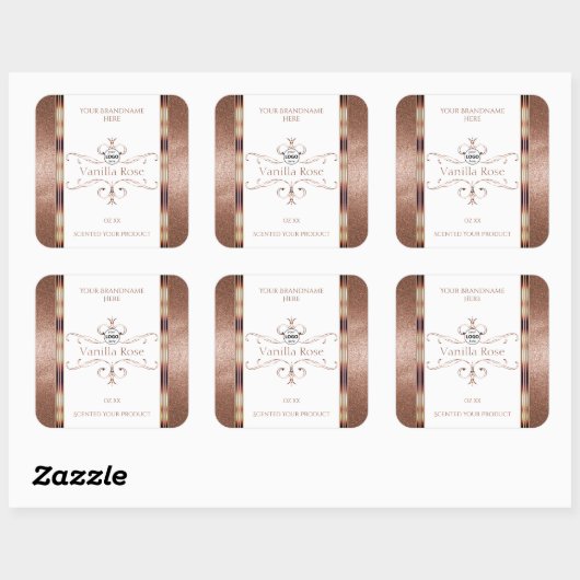 華美バラ金ゴールドグリッターホワイトプロダクトラベルロゴ スクエアシール (シート)