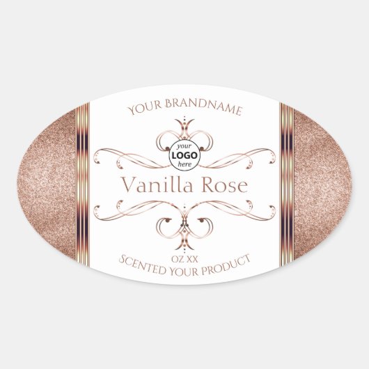 華美バラ金ゴールドグリッターホワイトプロダクトラベルロゴ 楕円形シール (正面)