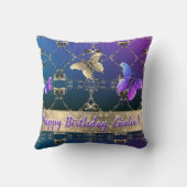 華美バラ&バタフライブルー装飾用クッション クッション (裏面)