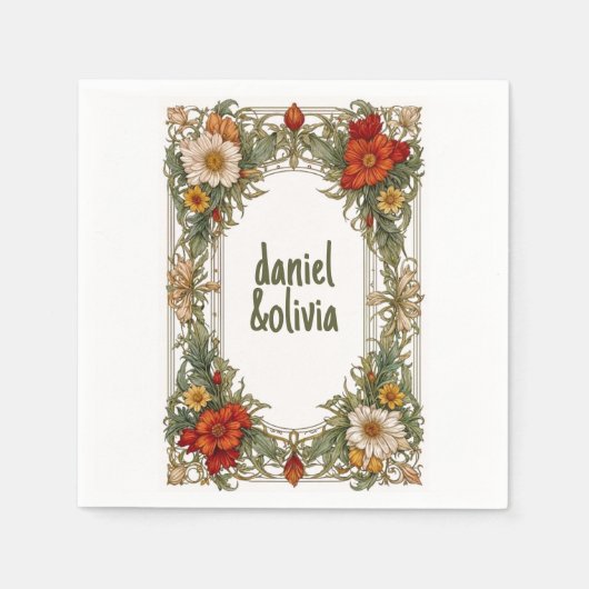 華美ビクトリアン縁どの結婚花 スタンダードカクテルナプキン (正面)