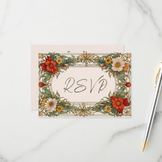 華美ビクトリアン縁どの結婚花 出欠カード (正面/裏面インサイチュ)