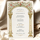 華美ビクトリアン金ゴールドアーチ&ピンクローズ結婚ズ 招待状