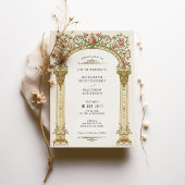 華美ビクトリアン金ゴールドアーチ&ピンクローズ結婚ズ 箔招待状
