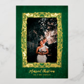 華美フレーム結婚したクリスマスグリーン写真 箔シーズンカード (正面)
