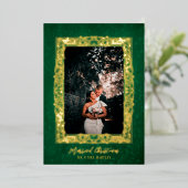 華美フレーム結婚したクリスマスグリーン写真 箔シーズンカード (立ち正面)